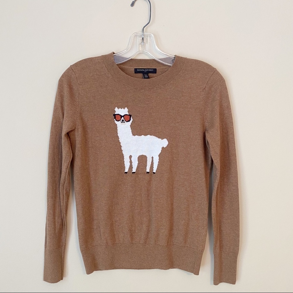 Banana Republic Factory NWOT Llama With Sunglasses Cotton Sweater - XS Petite